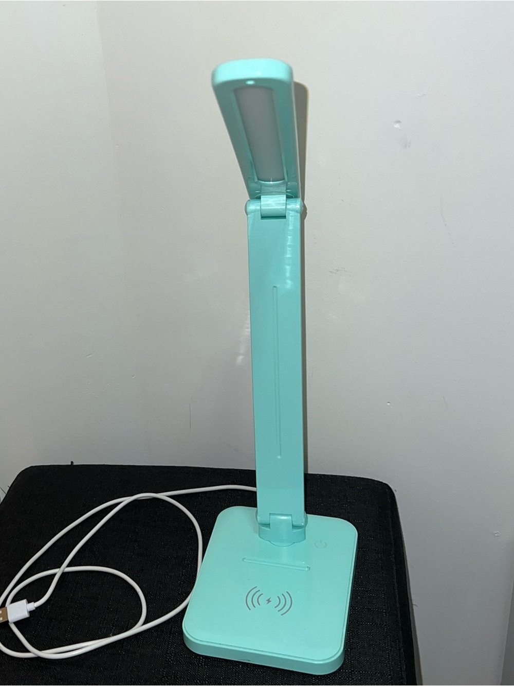 Turquoise LED Desk Lamp With Wireless Phone Charger Sleek Office Accessory